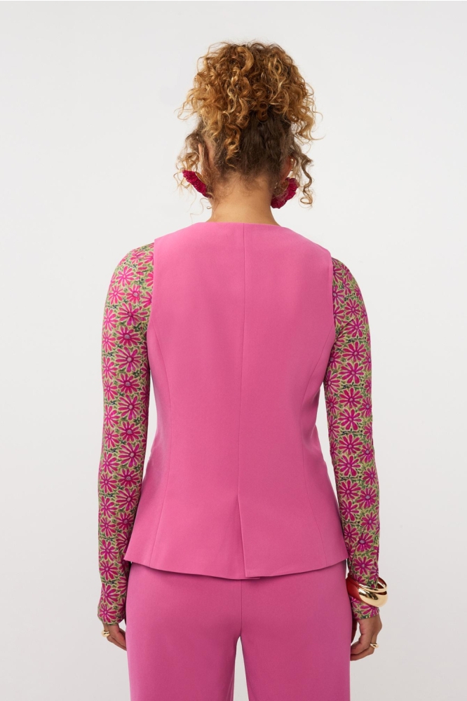 Ydence roze dames gilet | Model achteraanzicht