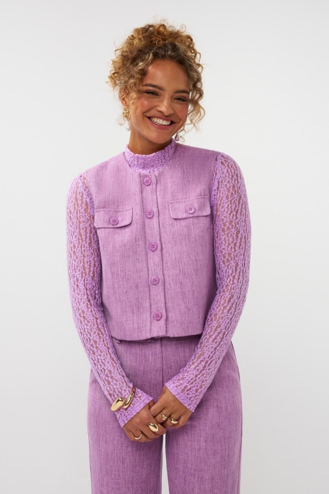 Ydence paarse dames gilet | Model vooraanzicht