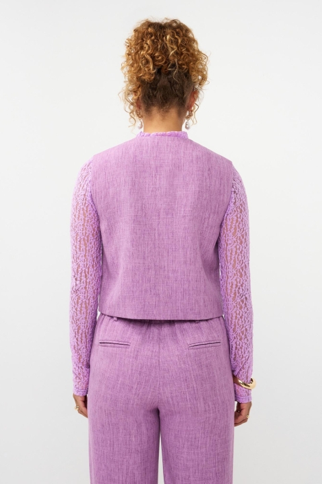 Ydence paarse dames gilet | Model achteraanzicht