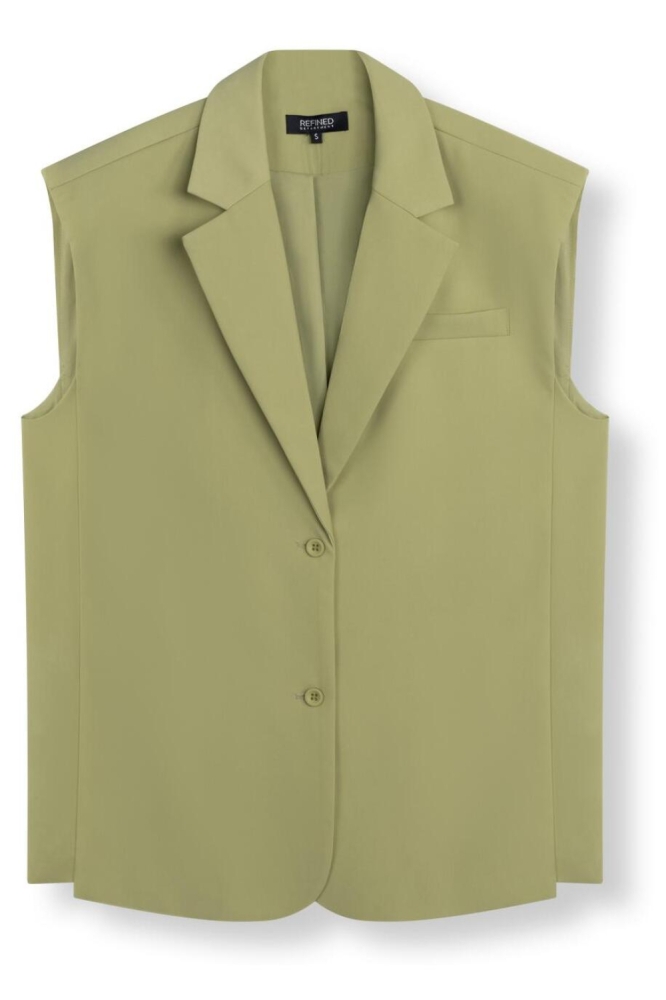 Refined Department groene dames gilet | Vooraanzicht