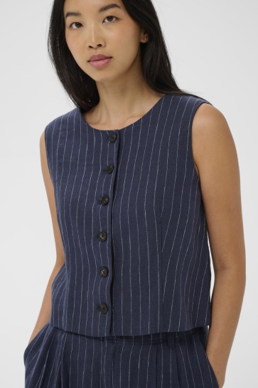 Part Two Gilet AZANIAPW WA 30310487 304797 BLUE NIGHTS PINSTRIPE