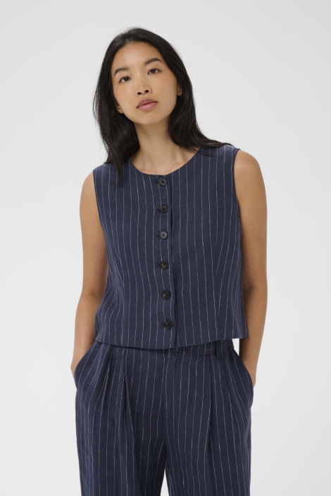 Part Two blauwe dames gilet | Model vooraanzicht