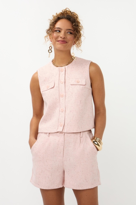 Ydence roze dames gilet | Model vooraanzicht
