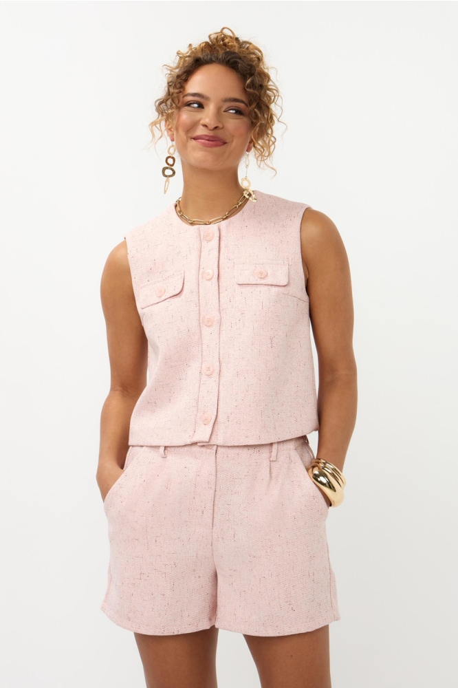 Ydence roze dames gilet | Model vooraanzicht