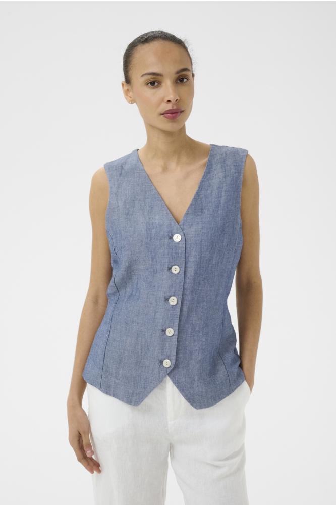 Part Two blauwe dames gilet | Model vooraanzicht