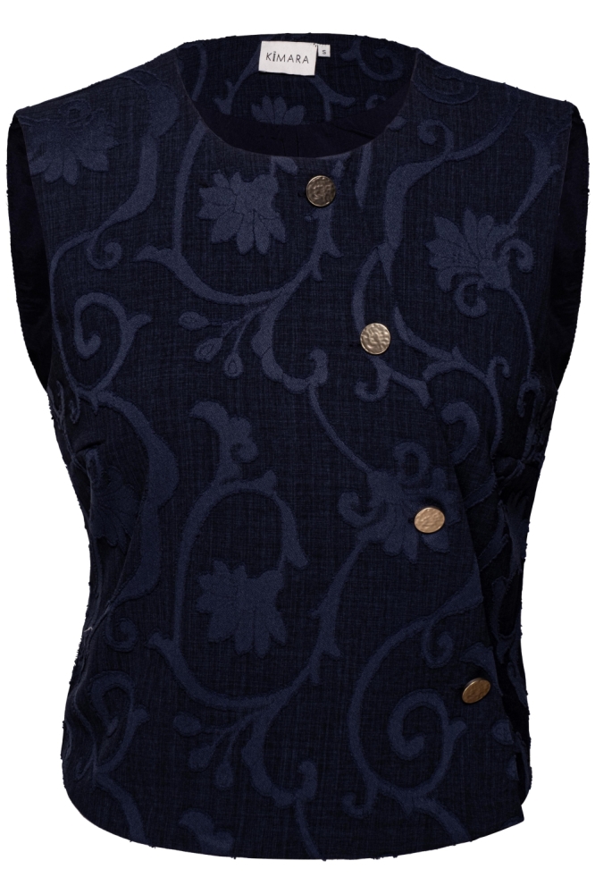 Kimara blauwe dames gilet | Vooraanzicht
