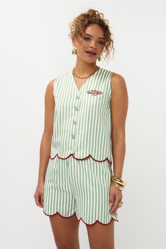 Ydence groene dames gilet | Model vooraanzicht