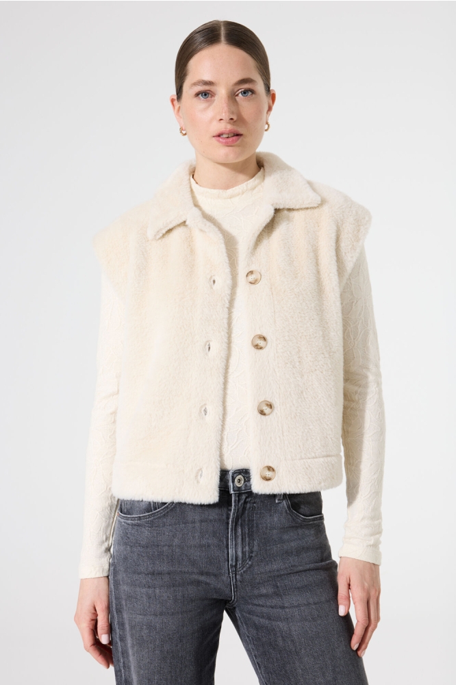Garcia beige dames gilet | Model vooraanzicht