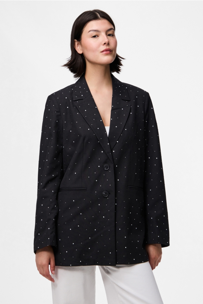 Pieces zwarte dames blazer | Model vooraanzicht