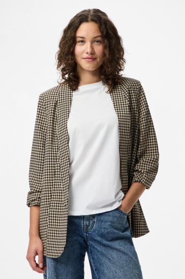 Pieces Blazer PCBOSELLA 3/4 PRINTED BLAZER NOOS B 17126850 WHITE PEPPER/HOUNDSTOOT