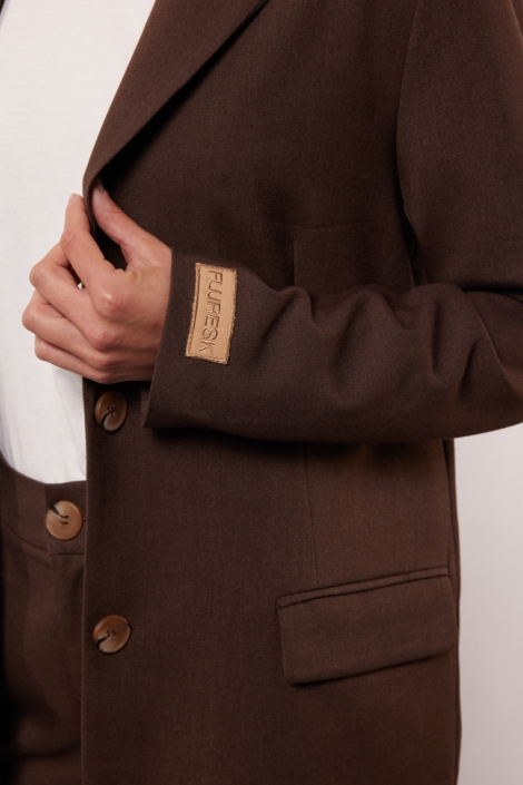 Fluresk bruine dames blazer | Close up