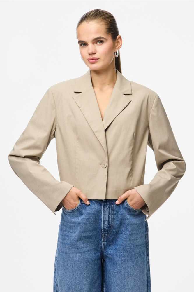 Pieces camel dames blazer | Model vooraanzicht