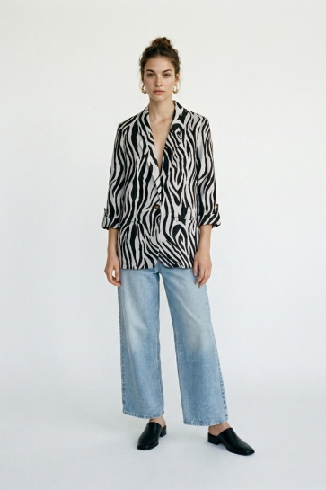 Vero Moda Blazer VMJESMILO 3/4 LOOSE BLAZER WVN NOOS 10279700 Silver Lining/Sina Zebra