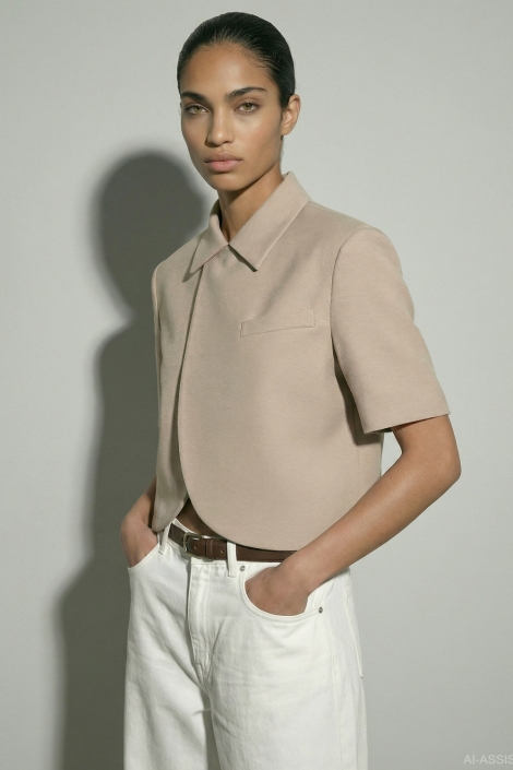 Hypedrop beige dames blazer | Model vooraanzicht