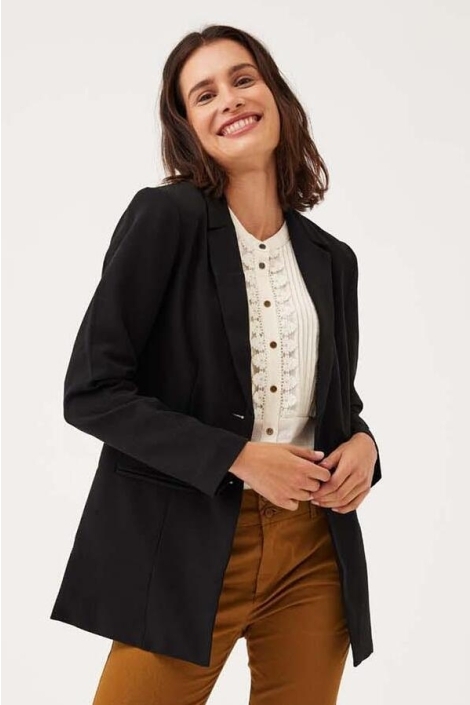 Freequent zwarte dames blazer | Model vooraanzicht