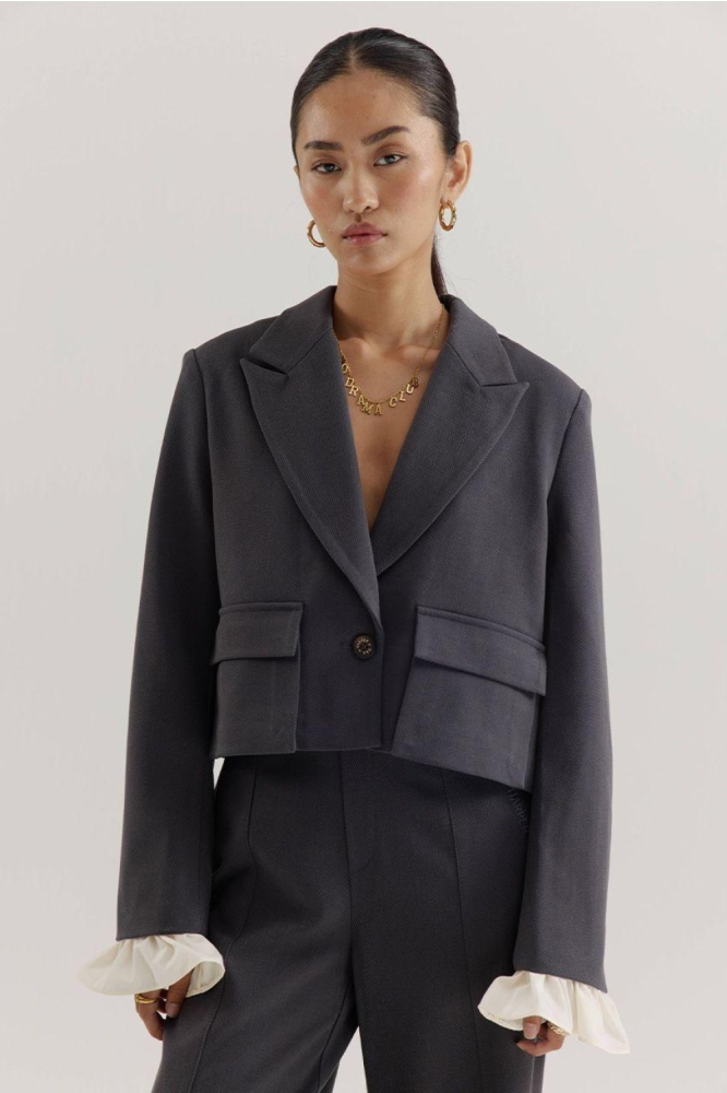 Harper & Yve grijze dames blazer | Model vooraanzicht