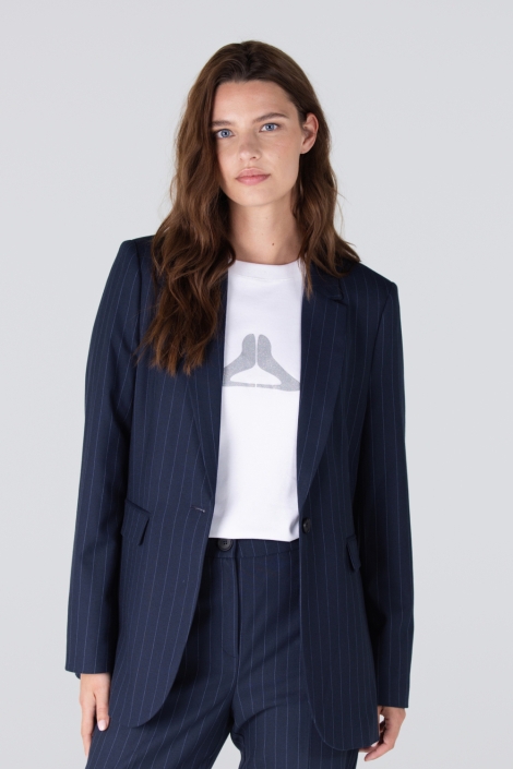 Juffrouw Jansen blauwe dames blazer | Model vooraanzicht