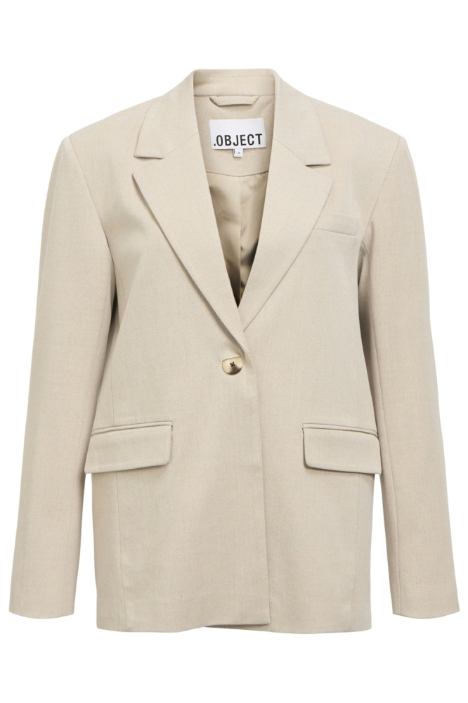 Object beige dames blazer | Model vooraanzicht
