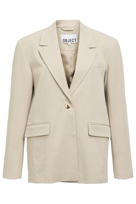 Object beige dames blazer | Model vooraanzicht