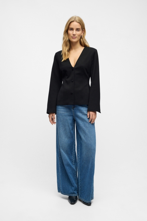 Object zwarte dames blazer | Model vooraanzicht