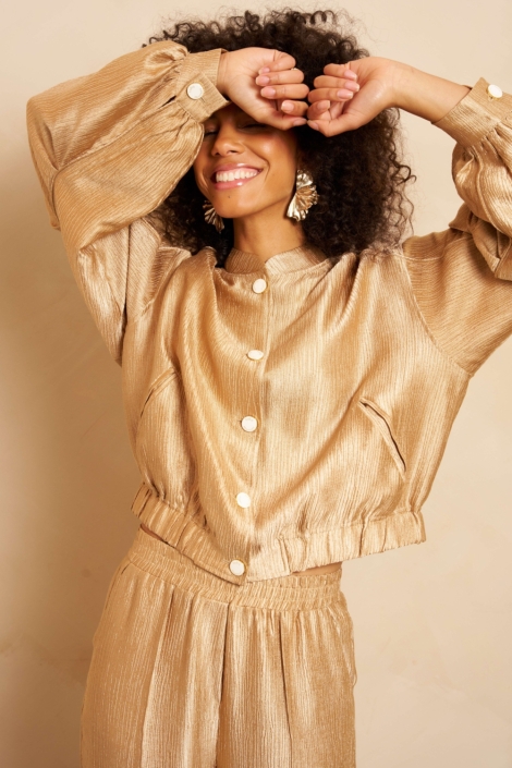 Lofty Manner gouden dames jas | Model vooraanzicht