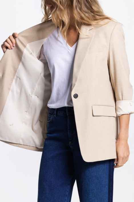 Juffrouw Jansen zand dames blazer | Close up