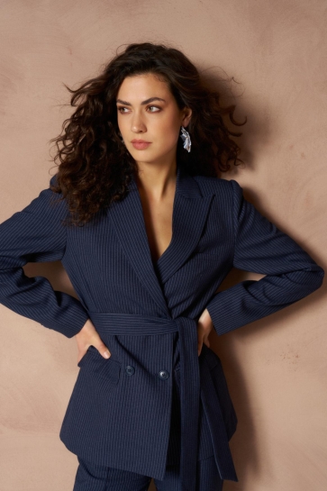 Lofty Manner Blazer BLAZER IVY DOUBLE BREASTED BELTED RI41 Dark Blue