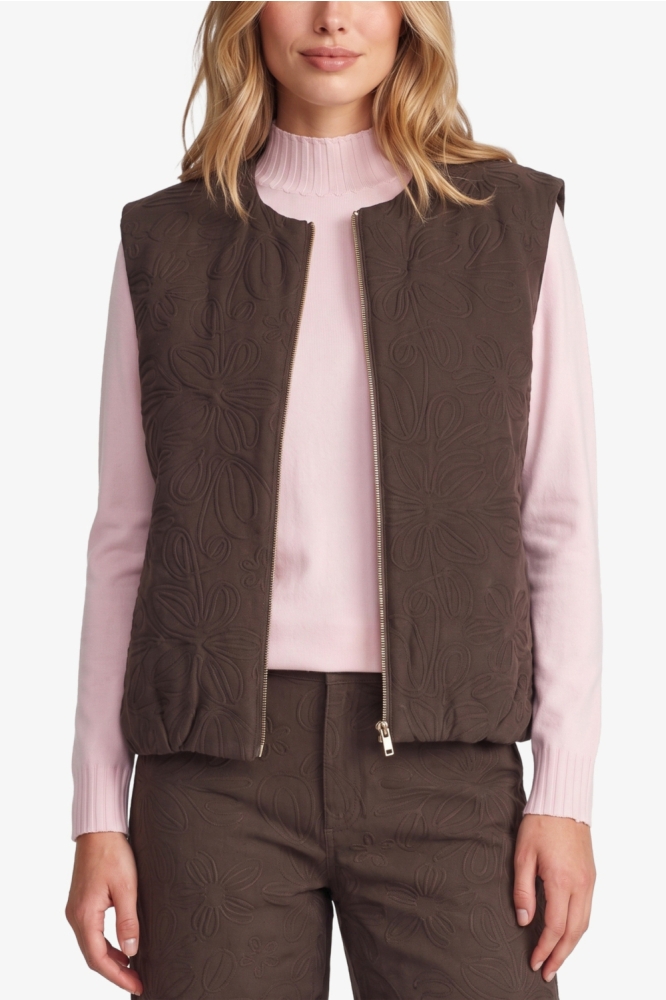Fluresk bruine dames gilet | Close up