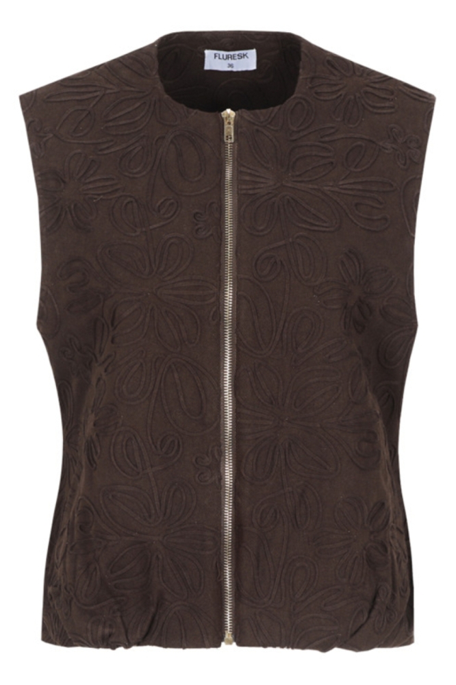 Fluresk bruine dames gilet | Vooraanzicht