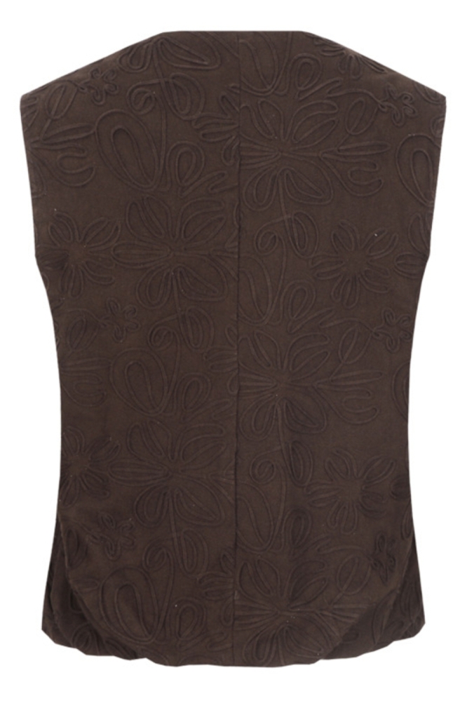 Fluresk bruine dames gilet | Achteraanzicht