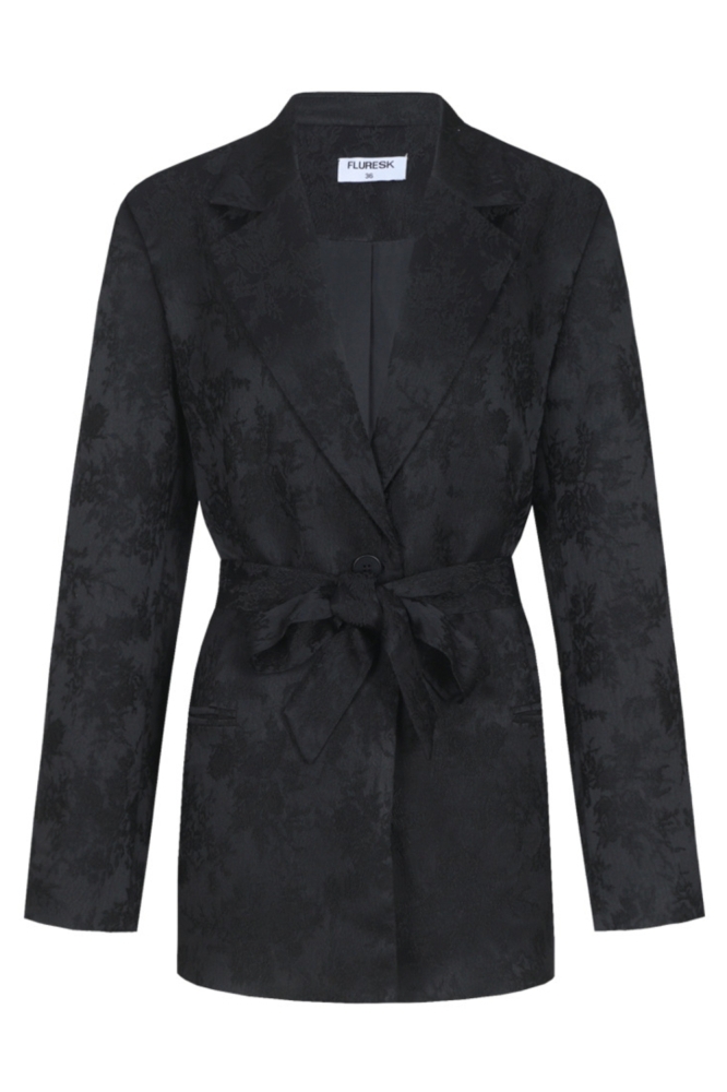 Fluresk zwarte dames blazer | Vooraanzicht