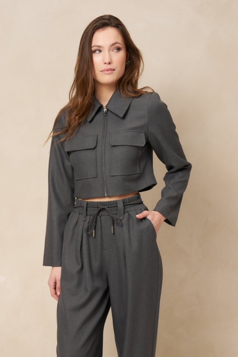 Lofty Manner grijze dames jas | Model vooraanzicht
