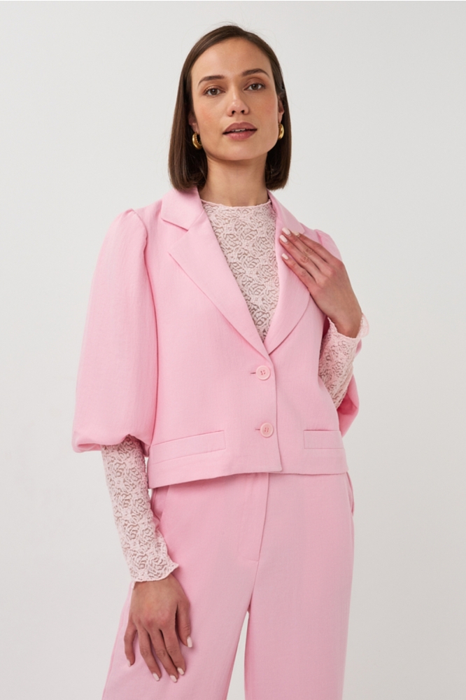 EsQualo roze dames blazer | Model vooraanzicht
