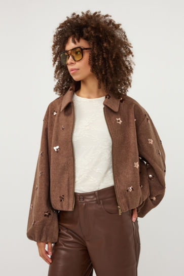 EsQualo Jas JACKET FLOWERS W26 08700 Coffee