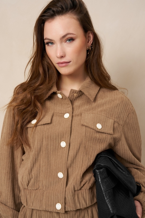 Lofty Manner taupe dames jas | Model vooraanzicht