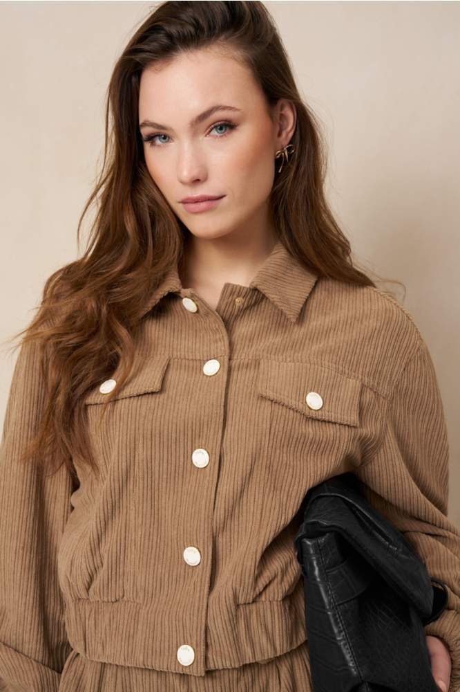 Lofty Manner taupe dames jas | Model vooraanzicht