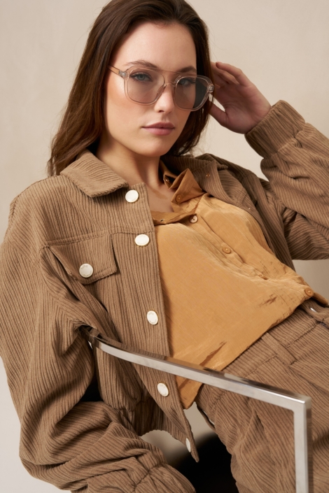 Lofty Manner taupe dames jas | Model vooraanzicht