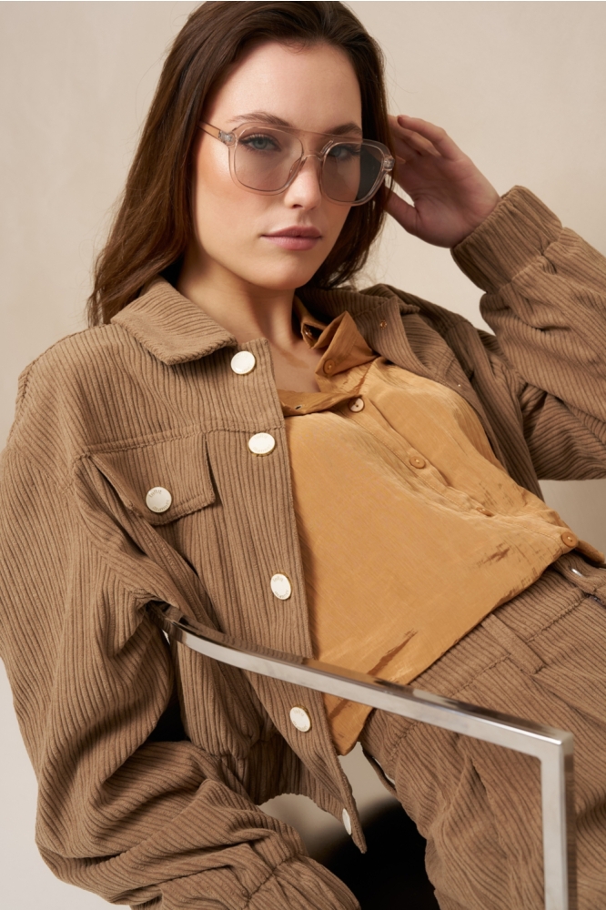 Lofty Manner taupe dames jas | Model vooraanzicht