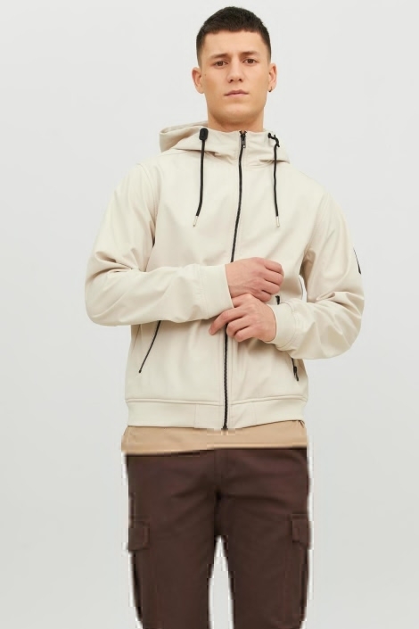 Jack & Jones beige heren jas | Model vooraanzicht