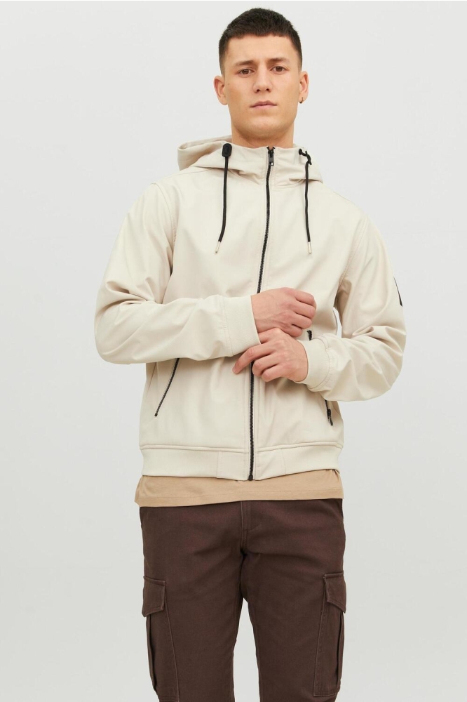 Jack & Jones beige heren jas | Model vooraanzicht