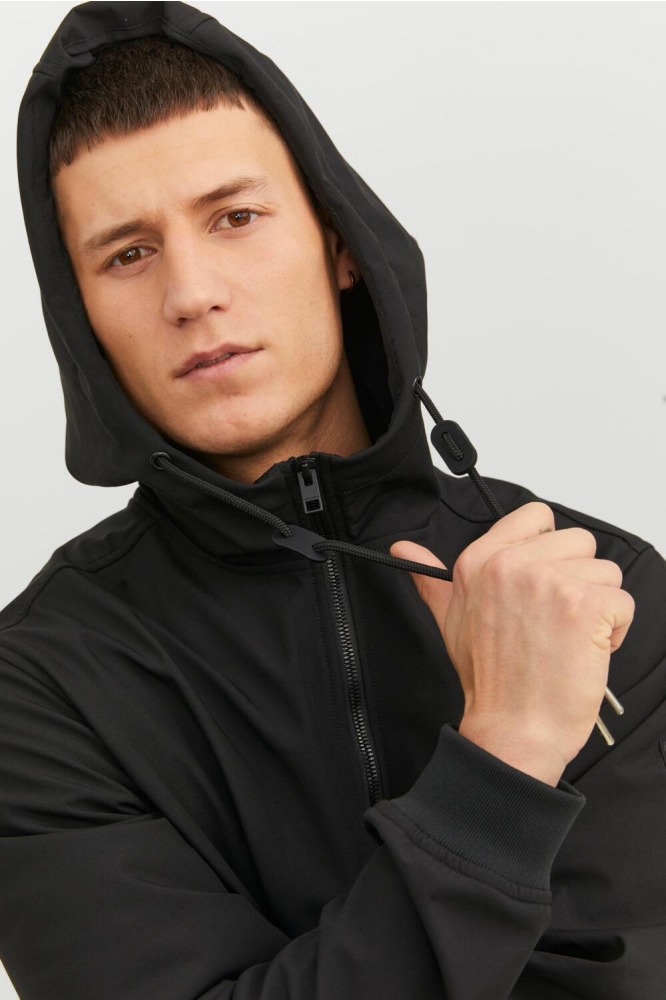 Jack & Jones zwarte heren jas | Close up