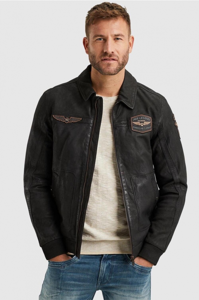 PME legend zwarte heren leren jas | Model vooraanzicht