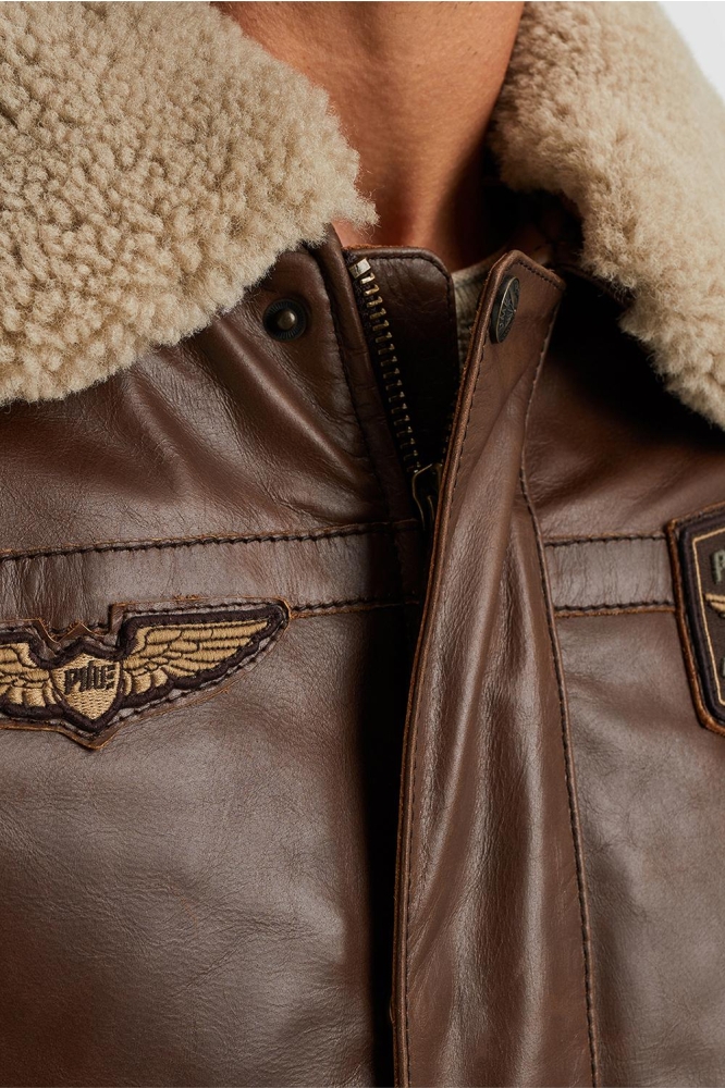 PME legend bruine heren leren jas | Close up