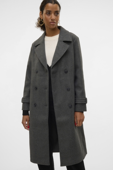 Vero Moda Jas VMFORTUNEVEGA LONG TRENCHCOAT GA NO 10289870 Dark Grey Melange