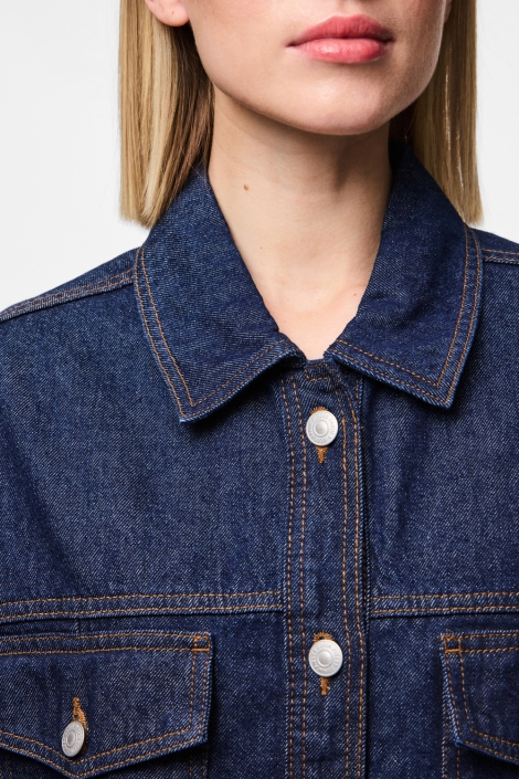 Pieces blauwe dames jas | Close up