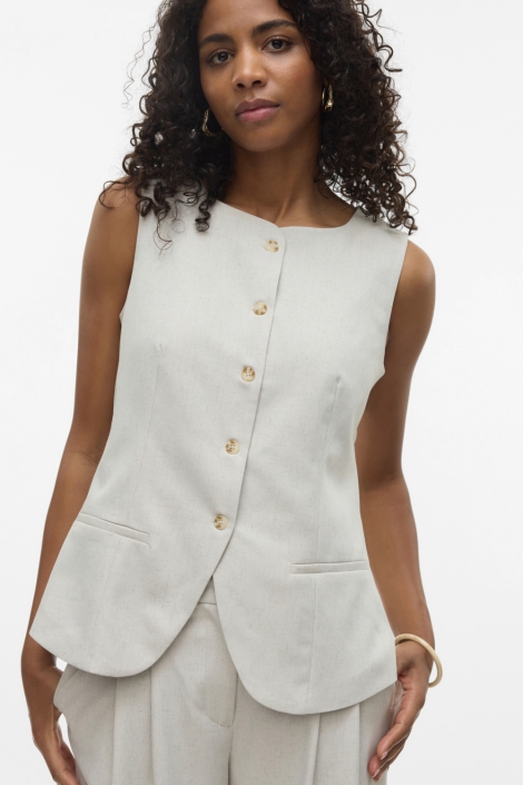 Vero Moda beige dames gilet | Model vooraanzicht