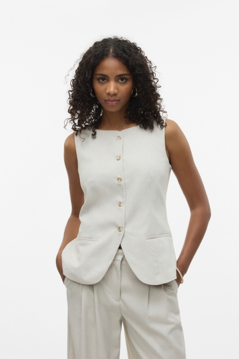 Vero Moda beige dames gilet | Model vooraanzicht