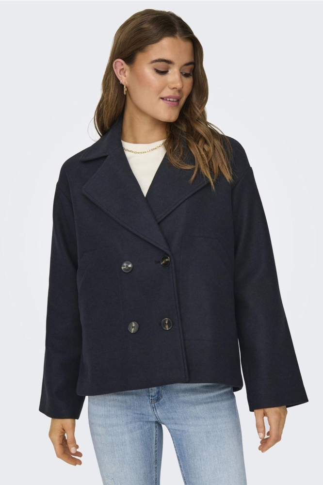 Only blauwe dames jas | Model vooraanzicht