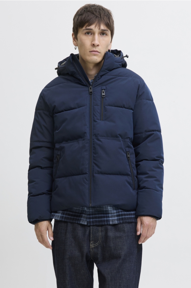 Jack & Jones blauwe heren jas | Model vooraanzicht