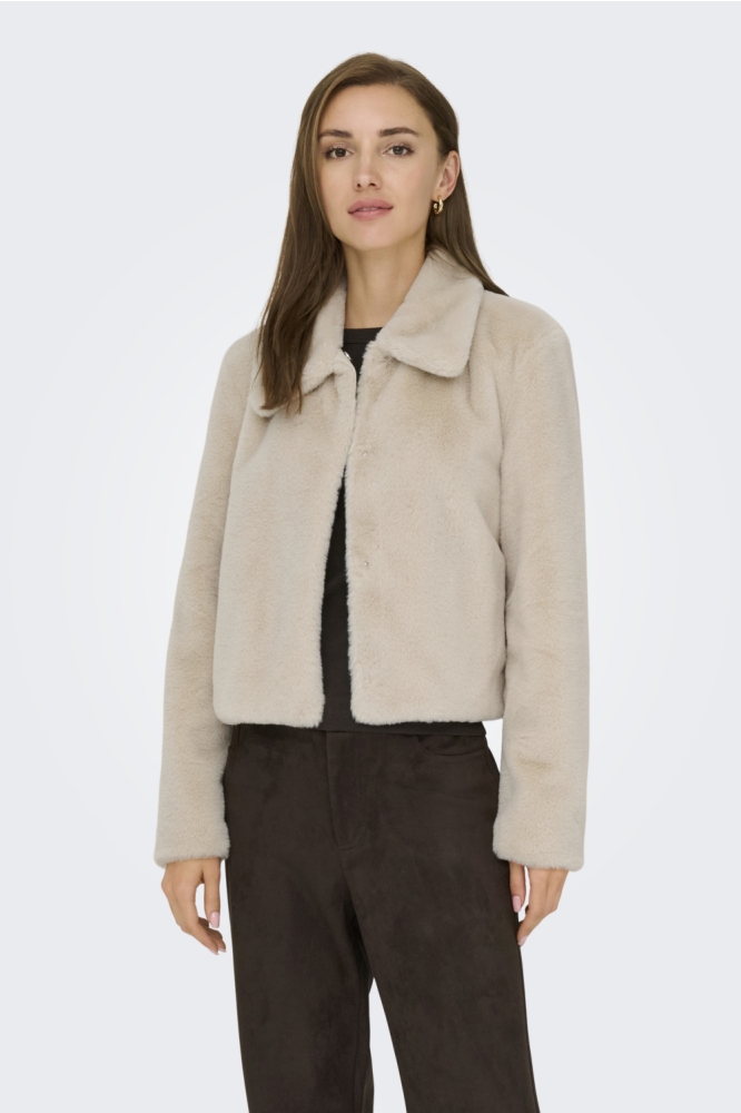 Jacqueline de Yong ecru dames jas | Model vooraanzicht